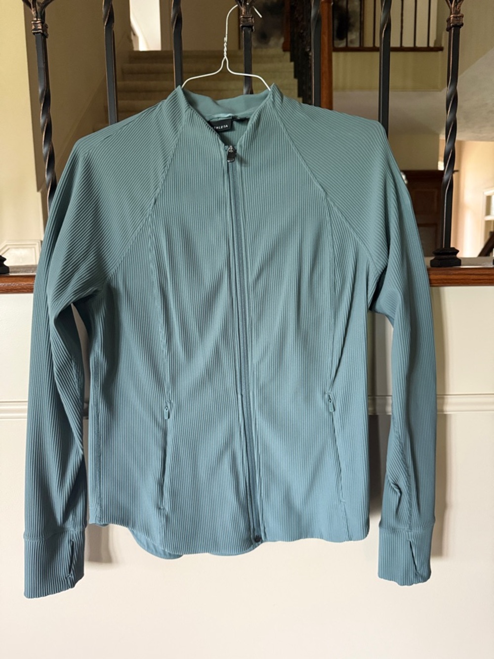 Athleta Teal Ribbed Full-Zip Jacket